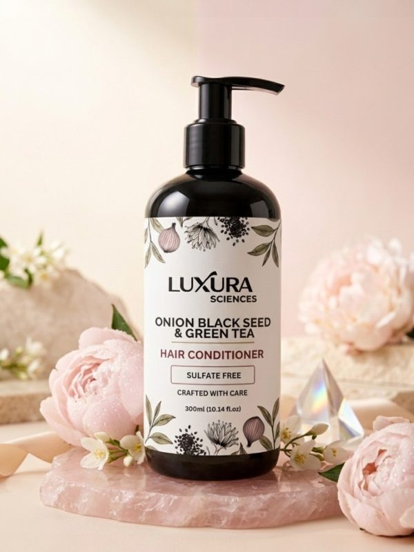 Luxura Sciences Onion Blackseed and Green Tea Conditioner 300 ml SLS Sulfate Free Organic - Best Hair Conditioner for Damaged, Dry, Curly or Frizzy Hair-Thickening for Fine/Thin Hair, Safe for Color and Keratin Treated Hair Luxura Sciences Sulfate-Free Onion Conditioner for Nourished, Smooth & Strong Hair (250 ML)