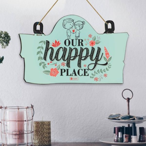 Indigifts Wooden Door Wall Hanging Valentine Gift for Girlfriend Boyfriend Couple You Are My Happy Place 11.05x7 Inch - Gift for Boyfriend, Gift for Girlfriend, Gift For Lover, Gifts For Couple - Image 2