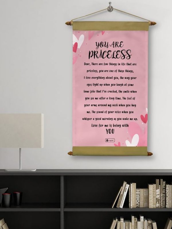 Indigifts Valentines Day Gifts For Girlfriend You are Priceless Printed Pink Scroll Card 17x9.5 Inches - Best Gift for Boyfriend Birthday, Anniversary Gift for Girlfriend, Love Gifts for Him/ Her