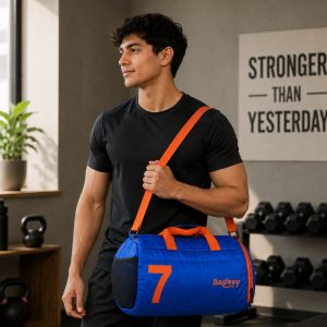 BAGSSY 20L Multipurpose Gym & Duffle Bag with Shoe Compartment | Travel, Sports & Weekend Bag for Men & Women | Polyester Carry Bag with Luggage Sleeve | Blue