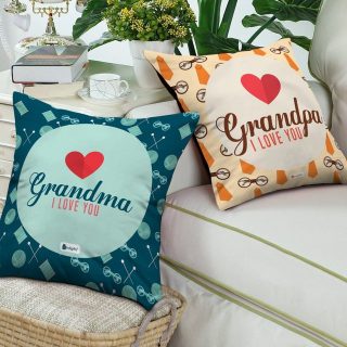 Indigifts Grandpa Grandma Cushions with Filler, 12x12 inches, Multicolour, Set of 2, Polycotton|Home Decor| Gift for Grand Parents | Gift for Parents | Gift for Dada Dadi|Gift for Grandparents Day