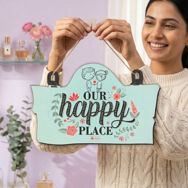 Indigifts “You Are My Happy Place” Wooden Wall Hanging for Couples - Romantic Valentine Gift (11.05×7 Inch)