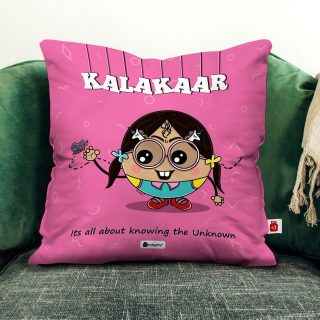 Indigifts Friendship Day for Best Friend | Kalakaar Printed Satin Cushion Cover with Filler | Rakhi for Sister, Bestie-Roommate-Hostel Friends, Friend Birthday | Pink, Cushion - 12" x 12"