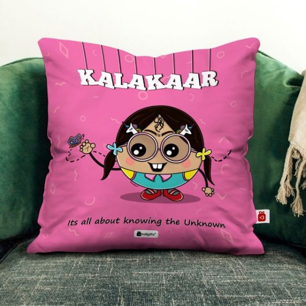 Indigifts Friendship Day for Best Friend | Kalakaar Printed Satin Cushion Cover with Filler | Rakhi for Sister, Bestie-Roommate-Hostel Friends, Friend Birthday | Pink, Cushion - 12" x 12"