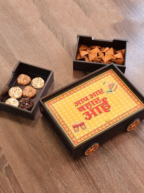 Indigifts Wooden Serving Tray for Dining Table| Thela Tray for Breakfast| Tea Serving Tray| Table Décor Items| Serving Platters| Decorative Tray| Multipurpose Tray| Platter for Home and Kitchen