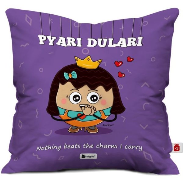 Indigifts Printed Cushion Cover with Filler | Pyari Dulari | Polysatin | 12x12 Inches | Comfortable Purple Cushions | Friends Cushion Pillow| Gift for Friends Birthday | Soft Decorative Pillows - Image 3