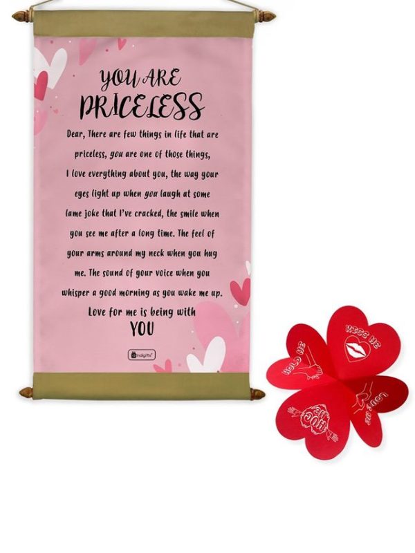 Indigifts Valentines Day Gifts For Girlfriend You are Priceless Printed Pink Scroll Card 17x9.5 Inches - Best Gift for Boyfriend Birthday, Anniversary Gift for Girlfriend, Love Gifts for Him/ Her - Image 2