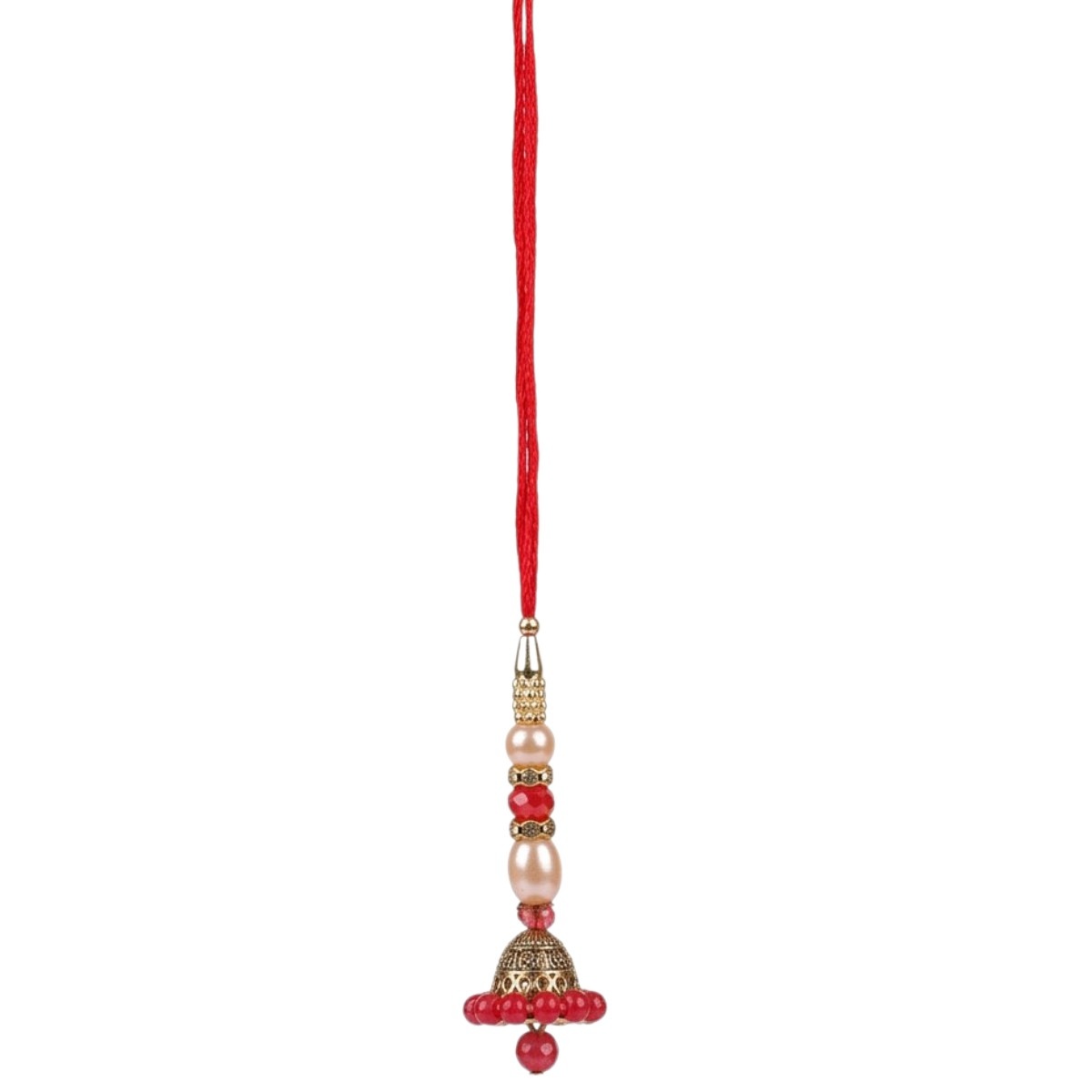 ACCESSHER Traditional Lumba Rakhi - Delicate Jhumka for Bhabhi with Roli, Kumkum & Greeting Card - Image 4