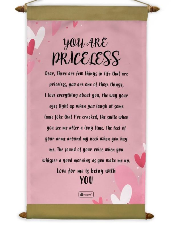 Indigifts Valentines Day Gifts For Girlfriend You are Priceless Printed Pink Scroll Card 17x9.5 Inches - Best Gift for Boyfriend Birthday, Anniversary Gift for Girlfriend, Love Gifts for Him/ Her - Image 3