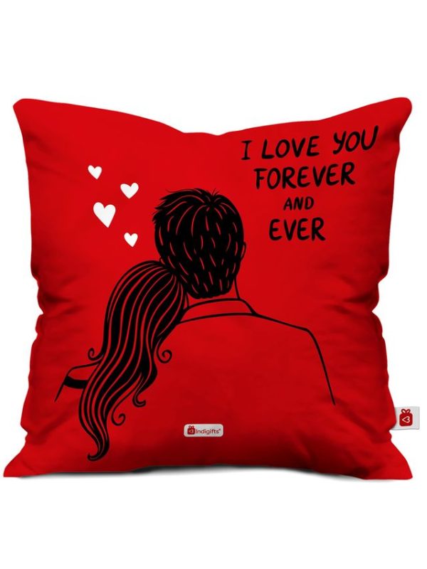Indigifts Valentine Romantic gift Cotton Cushion Cover with Filler| Wooden Photo Stand| Greeting Card| Teddy| Artificial Red Rose| 12x12 inch| 1 Cushion Cover| 1 Filler|Teddy day Gift Anniversary Gift - Image 3
