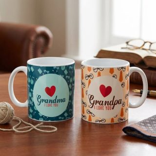 Indigifts “I Love You Grandma Grandpa” Printed Ceramic Coffee Mug Set (325 ML) - Gift for Grandparents