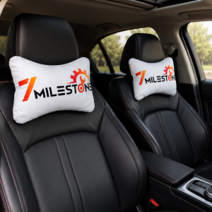 7 Mile Stone White Car Neck Rest Pillow Set for Driving Comfort (Set of 2)