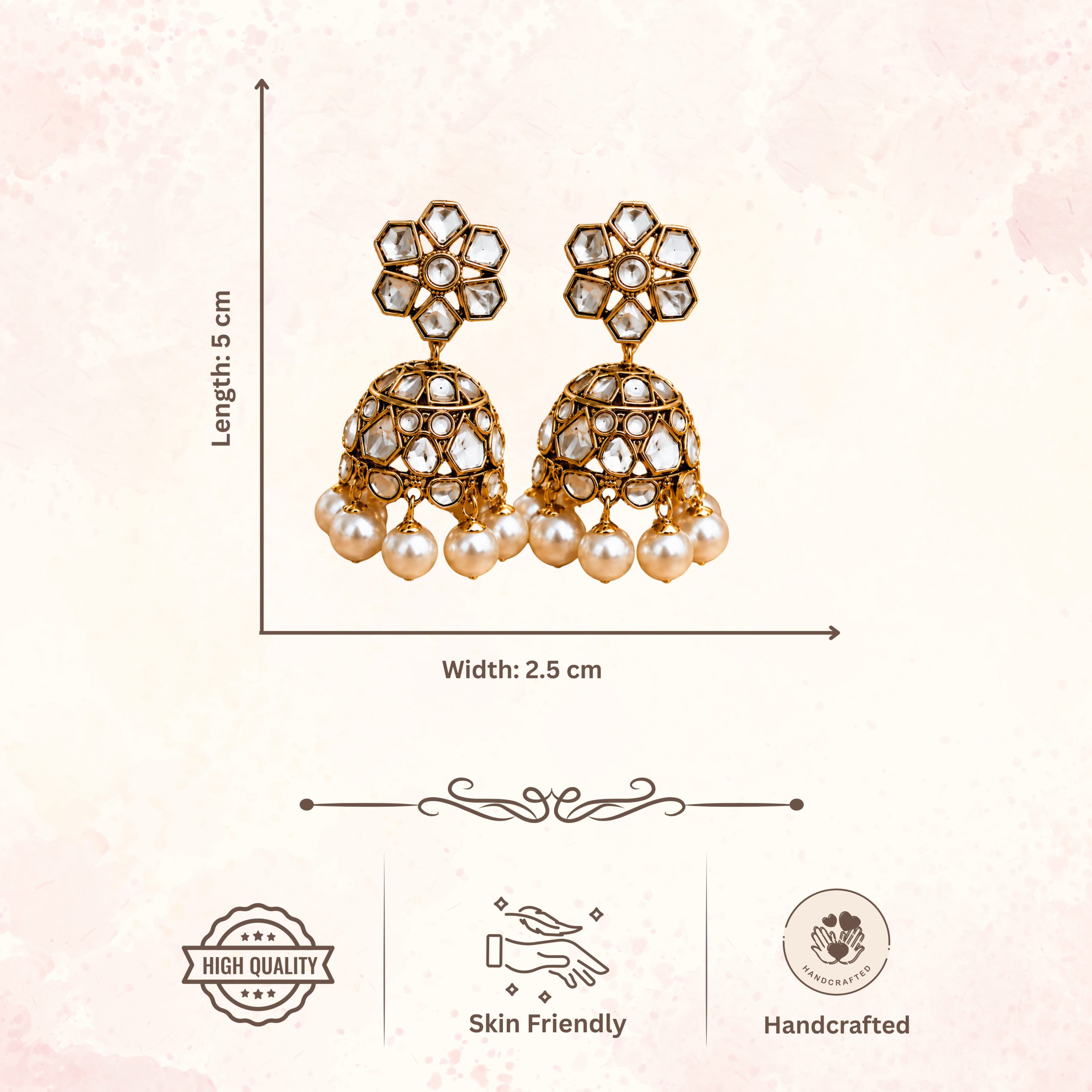 Accessher Gold Plated Floral Jhumki Earrings with Kundan Detailing - Traditional Ethnic Design - Image 5