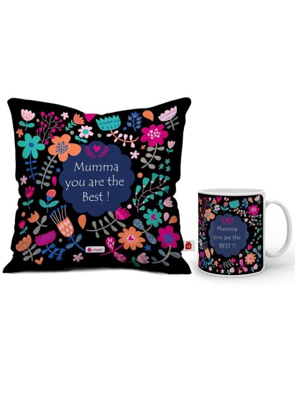 Indigifts Satin Mug and Cushion Cover with Filler - 1 Mug 1 Cushion Cover| 12x12 inches| 1 Pack Filler | MATERIAL - CUSHION : Soft Poly Satin| Black Colored Cotton Overlap Envelop Backing - Image 2
