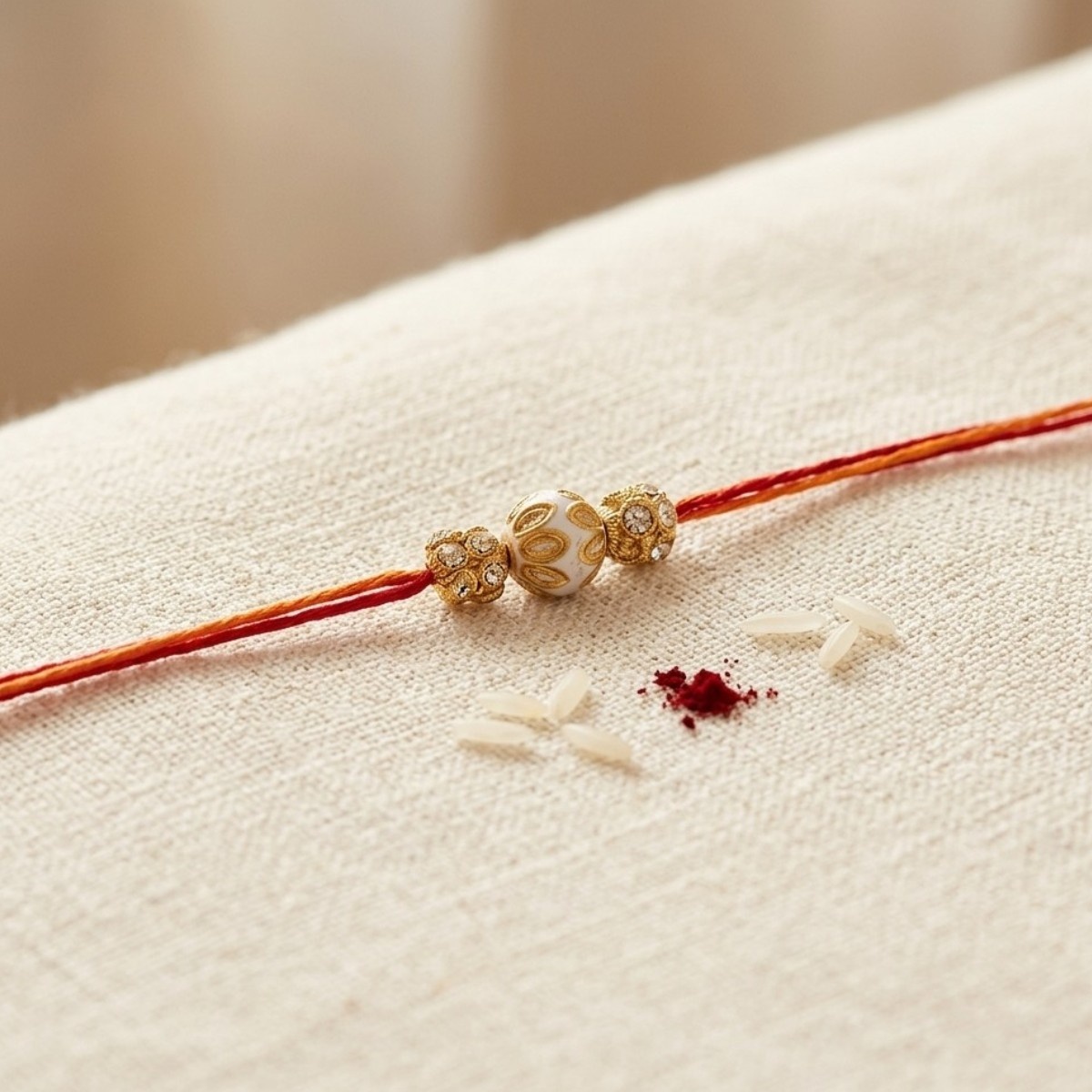ACCESSHER Meenakari Rakhi with Ivory Pearl Detailing - Gift Set with Acrylic Peacock Pooja Thali, Roli, Kumkum & Raksha Bandhan Greeting Card - Image 2