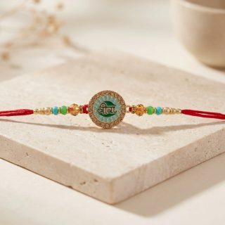 ACCESSHER Green Meenakari “VEERA” Rakhi for Brother with Roli, Kumkum & Greeting Card