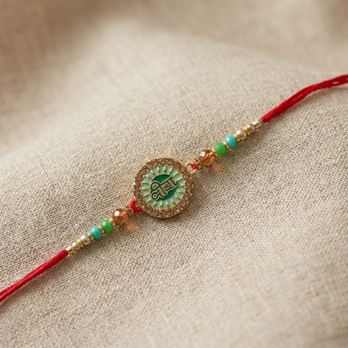ACCESSHER Green Meenakari “VEERA” Rakhi for Brother with Roli, Kumkum & Greeting Card - Image 3