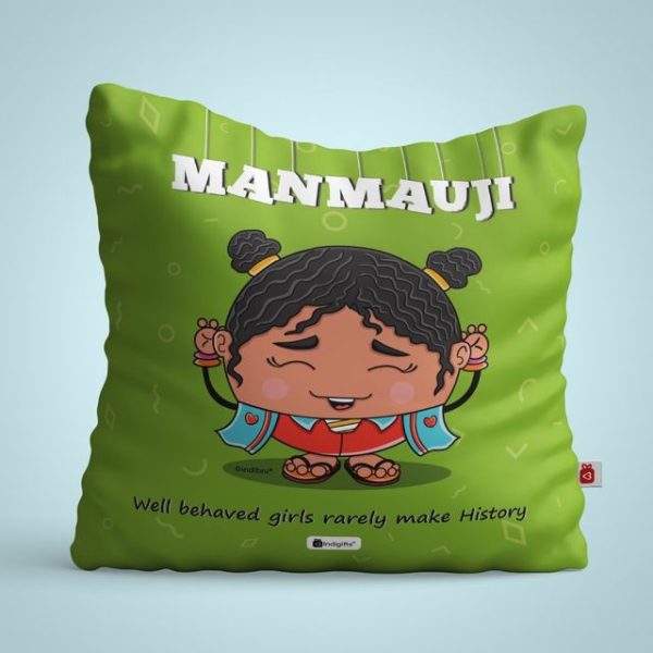 Indigifts Satin Manmauji Printed Cushion Cover 12x12 Inch with Filler (Green) - Image 2