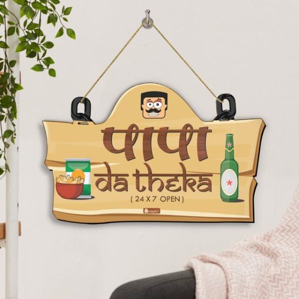 Indigifts Papa Da Theka Wooden Wall Hanging for Kitchen 11.05x7 Inches Papa-Father in Law-Birthday| Parents| Kitchen Door Sign| Father Gift | 1 "Papa Da Theka" Printed Designer Wall Hanging - Image 3