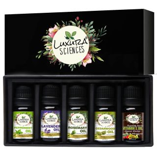 Luxura Sciences Organic Essential Oil Combo Pack of 5 Oils, ANTI HAIR FALL Essential oil kit 5x15ml