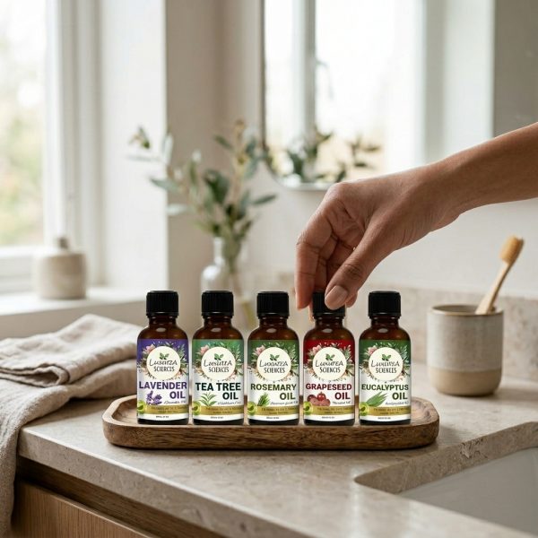 Luxura Sciences Organic Essential Oil Combo for Anti-Acne Skin Care - Tea Tree, Lavender, Eucalyptus, Grapeseed & Rosemary Oils (Pack of 5 x 15 ML)