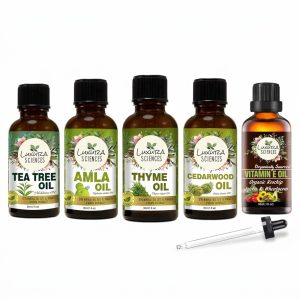 Luxura Sciences Organic Essential Oil Combo for Anti-Dandruff Hair Care - Tea Tree, Thyme, Amla, Cedarwood & Vitamin E Oils (Pack of 5 x 15 ML)