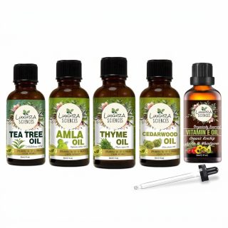 Luxura Sciences Organic Essential Oil Combo for Anti-Dandruff Hair Care - Tea Tree, Thyme, Amla, Cedarwood & Vitamin E Oils (Pack of 5 x 15 ML)