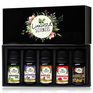 Luxura Sciences Daily Scalp Health Essential Oil Kit with Hibiscus, Brahmi, Argan, Lavender & Vitamin E Oils  (Pack of 5 x 15 ML)