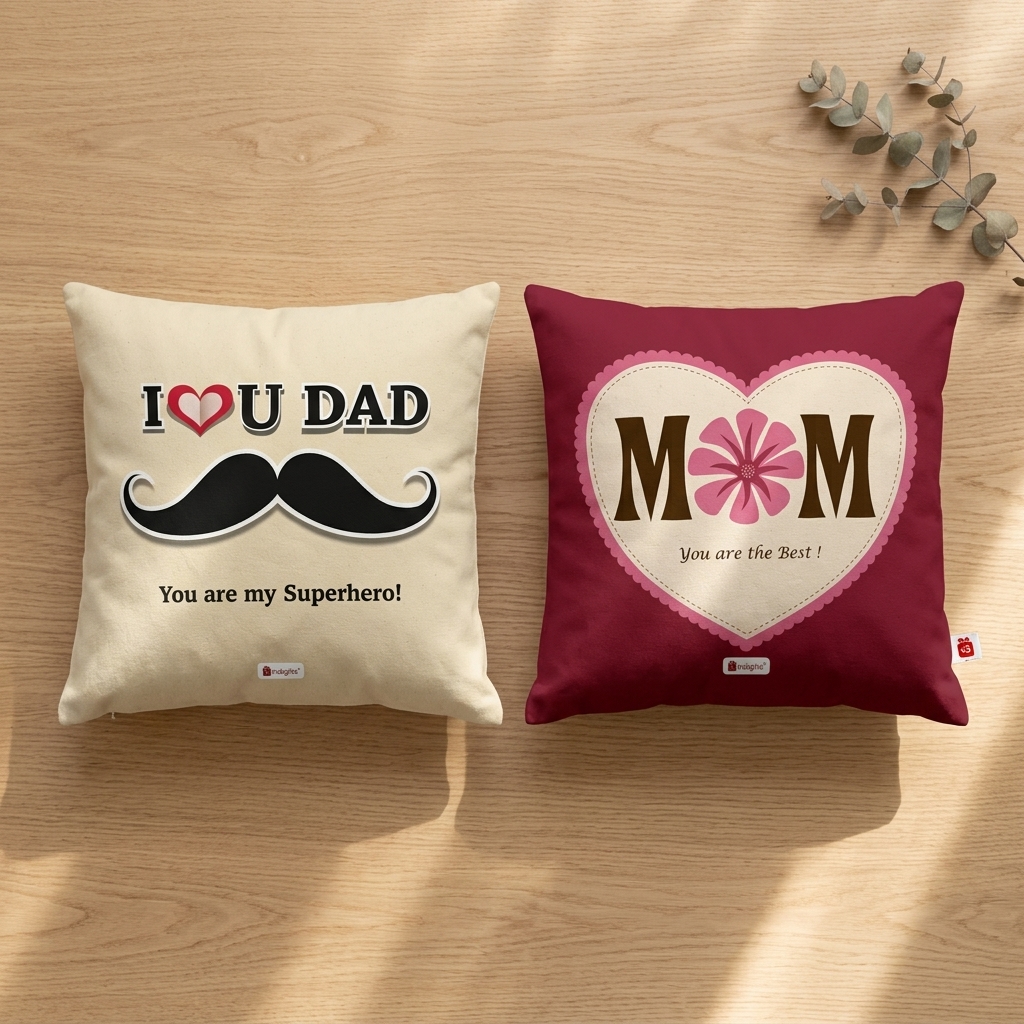 IndiGifts “You Are the Best” Printed Cushion Set with Greeting Card for Parents - Multicolour Polycotton Home Décor Gift (Set of 2) - Image 5