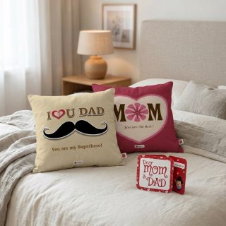 IndiGifts “You Are the Best” Printed Cushion Set with Greeting Card for Parents - Multicolour Polycotton Home Décor Gift (Set of 2)