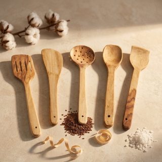 Swarg Kitchen Handmade Wooden Cooking & Serving Spoon Set - Rosewood Non-Stick Kitchen Spatulas (Set of 5)