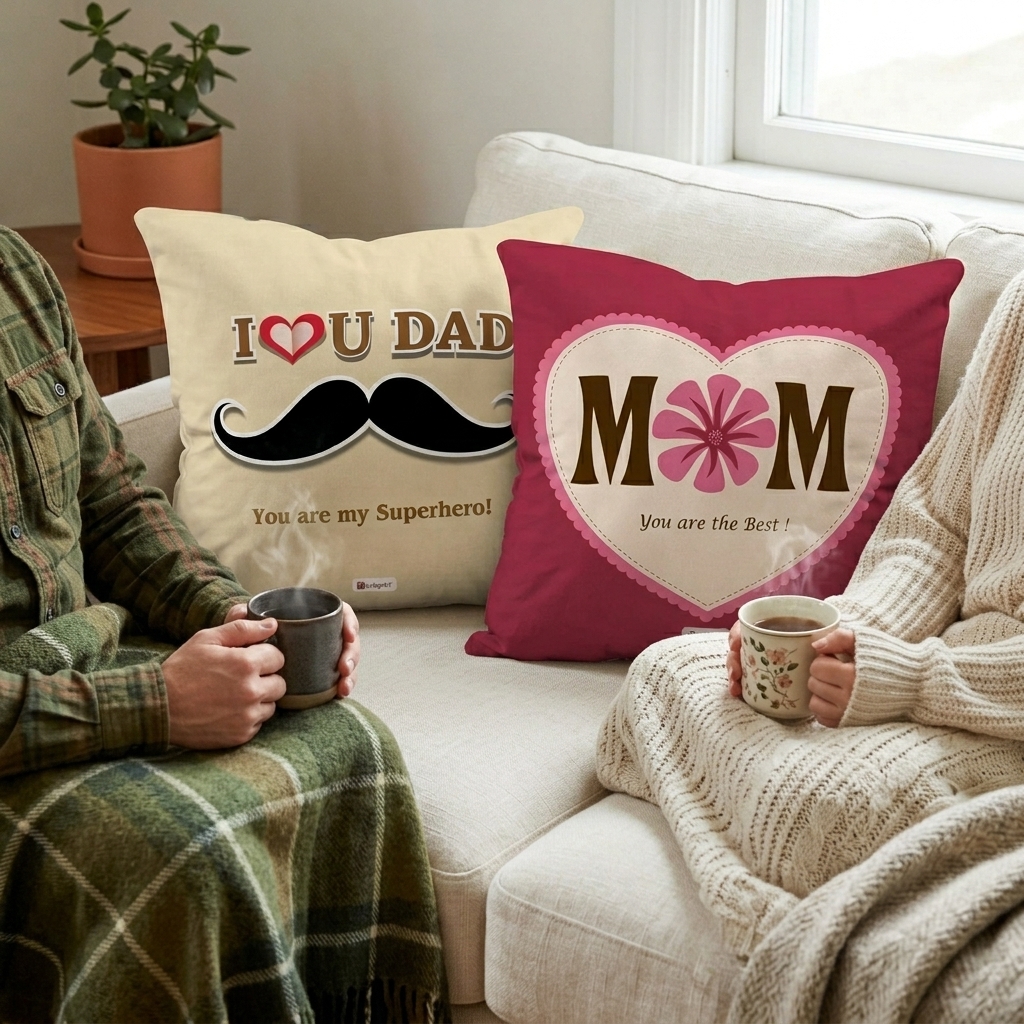IndiGifts “You Are the Best” Printed Cushion Set with Greeting Card for Parents - Multicolour Polycotton Home Décor Gift (Set of 2) - Image 3