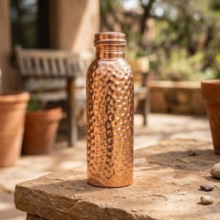 Swarg Kitchen 750 ML Hammered Pure Copper Water Bottle - BPA Free Copper Drinkware