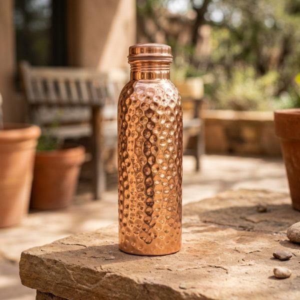 Swarg Kitchen 750 ML Hammered Pure Copper Water Bottle - BPA Free Copper Drinkware