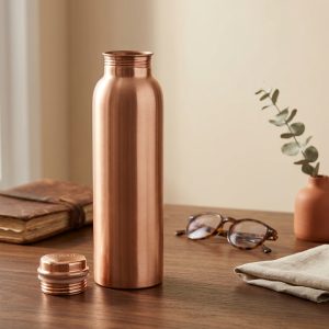 SWARG KITCHEN 950 ML Plain Textured Pure Copper Water Bottle - BPA Free Copper Drinkware