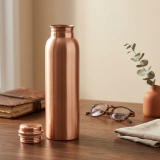 SWARG KITCHEN 950 ML Plain Textured Pure Copper Water Bottle - BPA Free Copper Drinkware