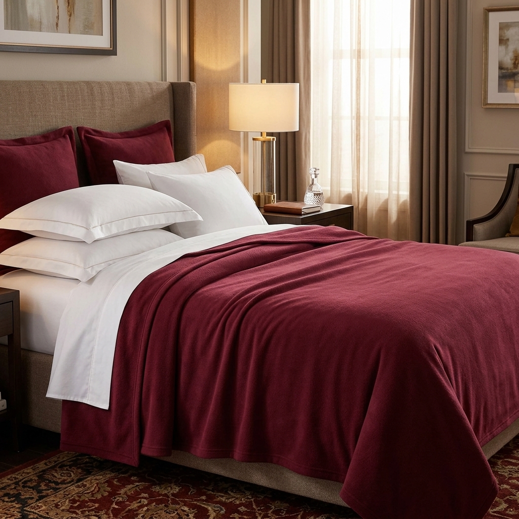 SWARG HOMES Maroon Solid Double Fleece Blanket - 600 GSM Soft Comfort Bedding