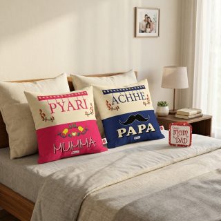 Indigifts “Pyari Mumma & Achhe Papa” Cushion Gift Set for Parents - Set of 2