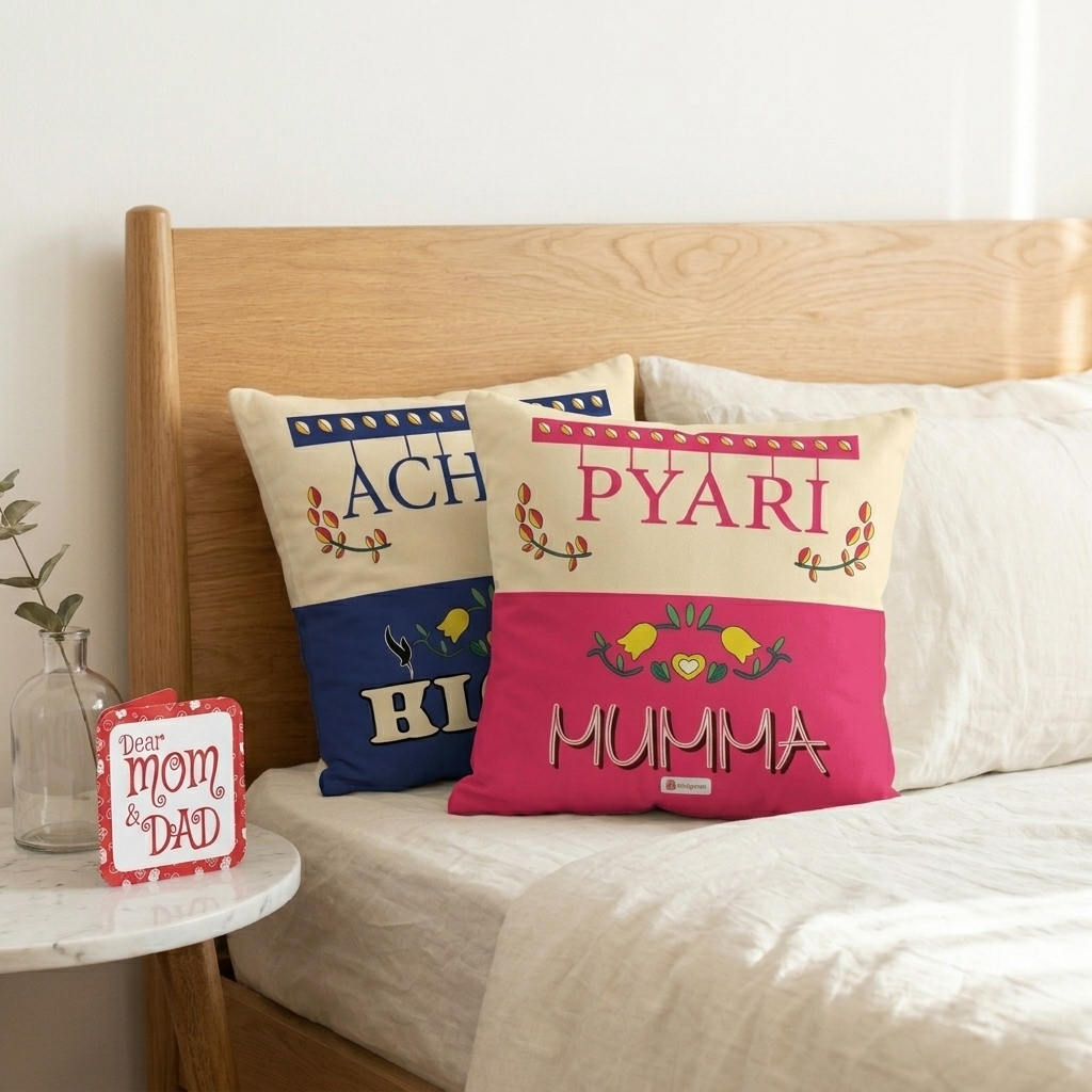 Indigifts “Pyari Mumma & Achhe Papa” Cushion Gift Set for Parents - Set of 2 - Image 3