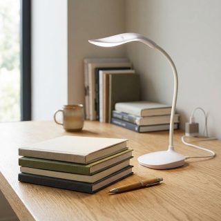 SWARG HOMES White Rechargeable LED Study Table Lamp with Touch Control - Eye Protection Reading Desk Light