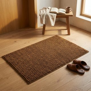 SWARG HOMES Brown Popcorn Microfiber Anti-Skid Bath Mat - Super Soft, Water Absorbent (37×57 CM)