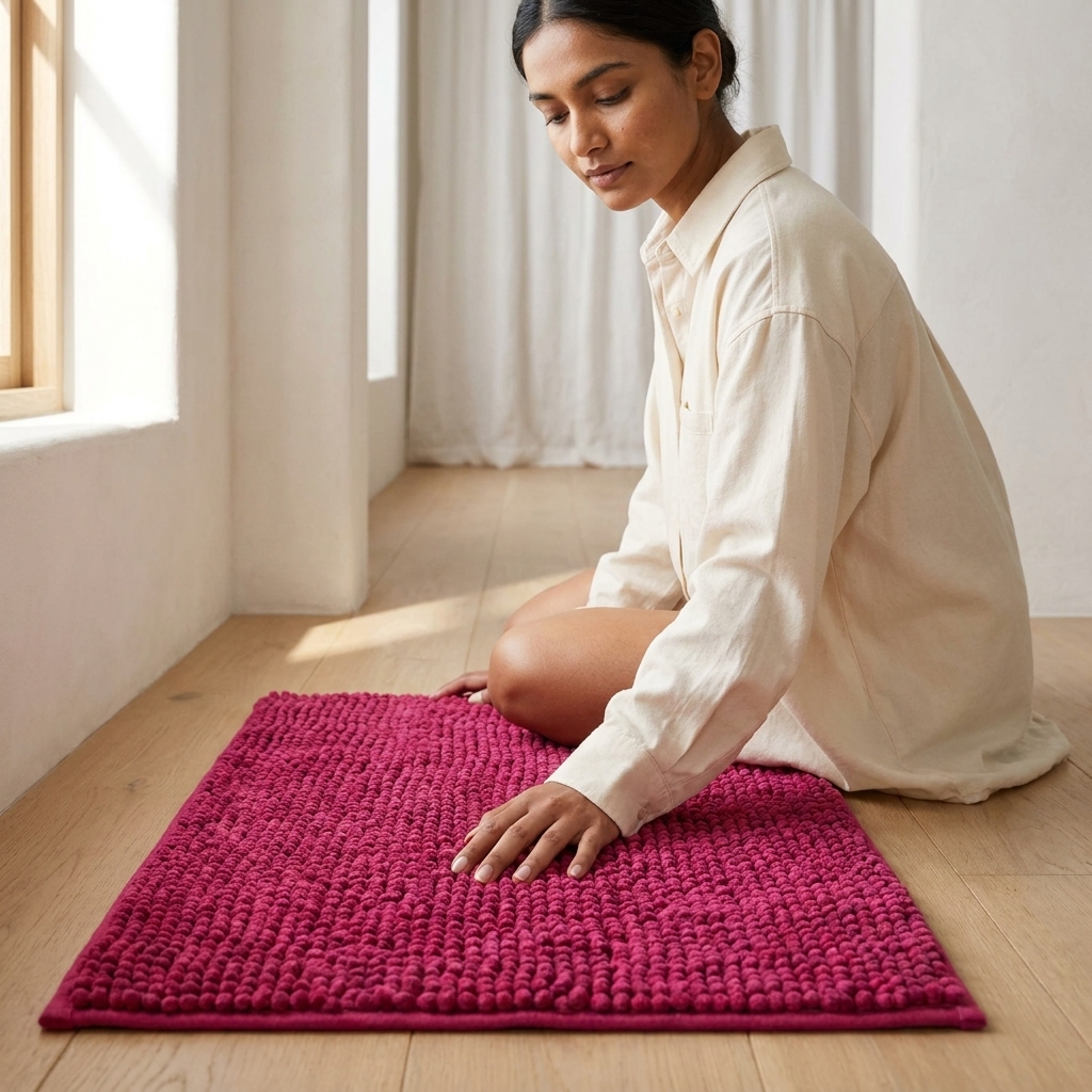 SWARG HOMES Red Popcorn Microfiber Anti-Skid Bath Mat - Water Absorbent & Easy to Clean (37×57 CM) - Image 2