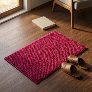 SWARG HOMES Red Popcorn Microfiber Anti-Skid Bath Mat - Water Absorbent & Easy to Clean (37×57 CM)