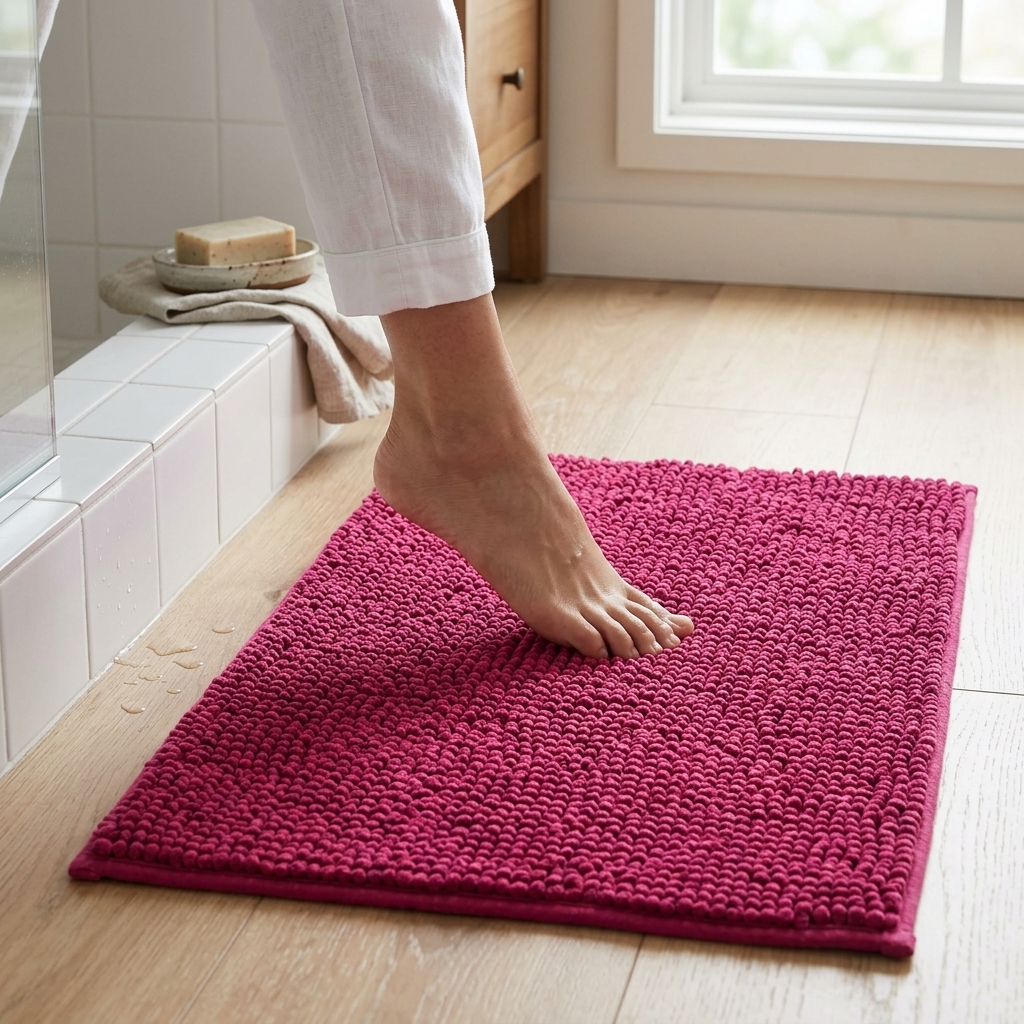 SWARG HOMES Red Popcorn Microfiber Anti-Skid Bath Mat - Water Absorbent & Easy to Clean (37×57 CM) - Image 6