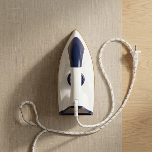 Max 1000W Dry Iron Press for Clothes with Advanced Golden Plate - Easy Grip Temperature Knob Electric Iron Box (White/Blue)