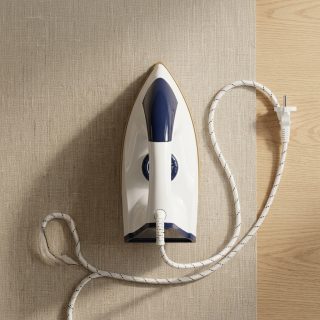 Swarg Homes Max (1000 Watts) Dry Iron Press for Clothes | Advance Golden Plate | Easy Grip Temperature Knob | Anti - bacterial Coating Technology Electric Iron Box (White/Blue)