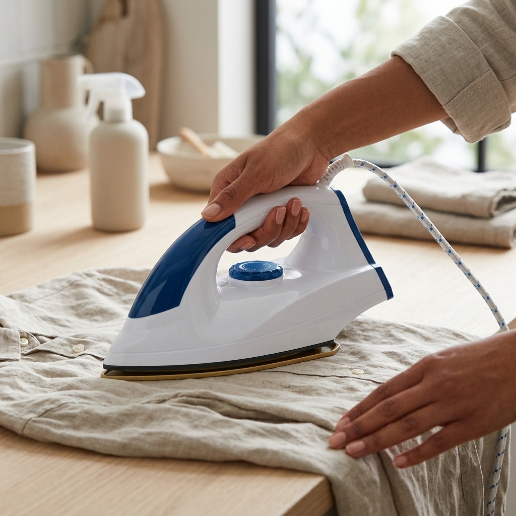Swarg Homes Max (1000 Watts) Dry Iron Press for Clothes | Advance Golden Plate | Easy Grip Temperature Knob | Anti - bacterial Coating Technology Electric Iron Box (White/Blue) - Image 3