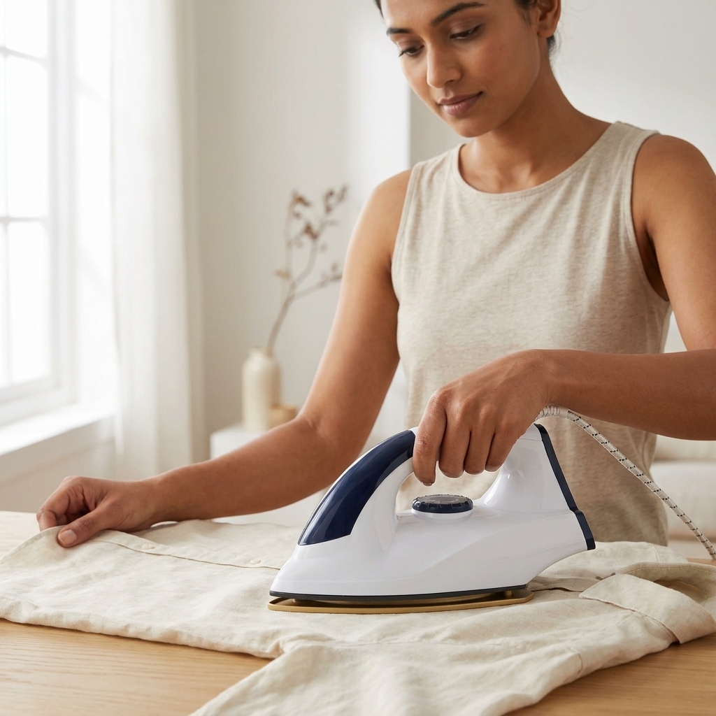 Swarg Homes Max (1000 Watts) Dry Iron Press for Clothes | Advance Golden Plate | Easy Grip Temperature Knob | Anti - bacterial Coating Technology Electric Iron Box (White/Blue) - Image 2