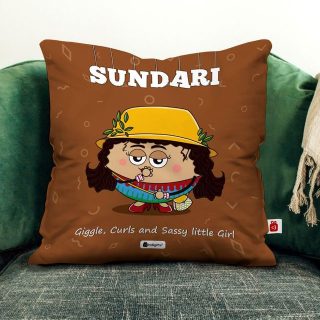 Indigifts Printed Cushion Cover with Filler | Sundari | Polysatin | 12x12 Inches | Comfortable Brown Cushions | Friends Cushion Pillow| Gift for Friends Birthday | Soft Decorative Pillows Cushions