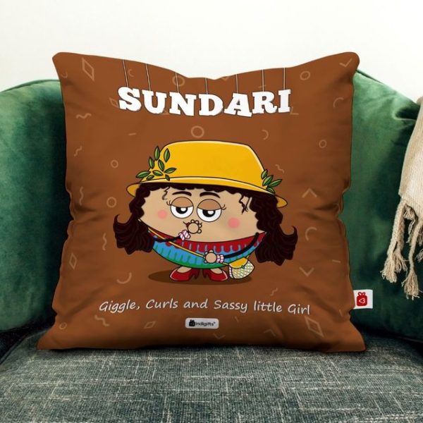 Indigifts Printed Cushion Cover with Filler | Sundari | Polysatin | 12x12 Inches | Comfortable Brown Cushions | Friends Cushion Pillow| Gift for Friends Birthday | Soft Decorative Pillows Cushions